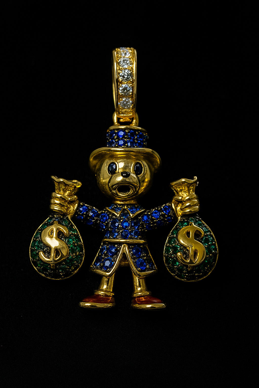 Dije Oso Money Bags en Oro 10K con zirconias