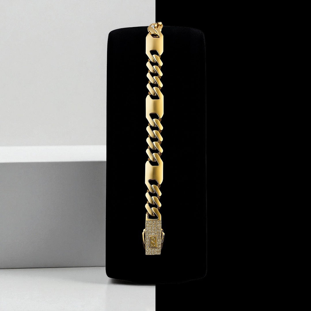 Pulsera Mónaco Cartier  estilo Cubana para Hombre, Oro 10K