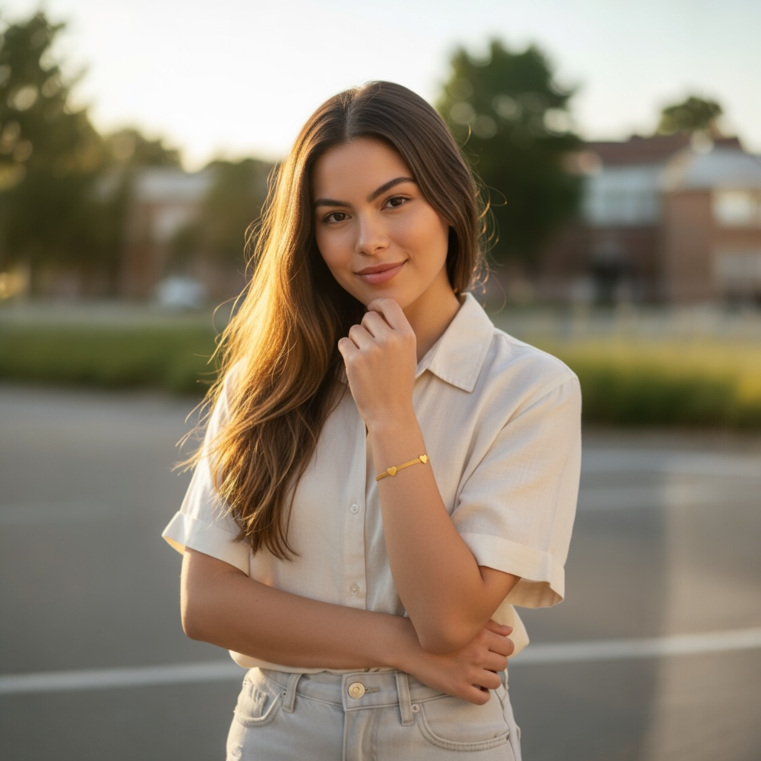Pulsera de cadena doble con corazones 14K