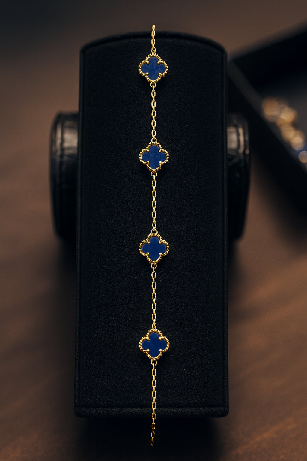 Pulsera Van Cleef de 5 Tréboles Azules – Oro 10K